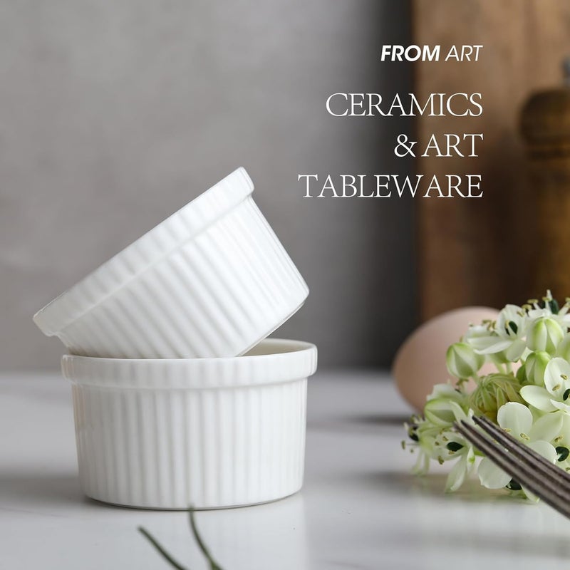 Feenmai Ramekins 4 oz Creme Brulee Ramekins Oven Safe Bowls Set of 6 Small Ceramic Baking Bowls Porcelain Pudding Custard Souffle Bowls Dipping Sauce Bowls White Kitchen Remekins for Baking - Image 5